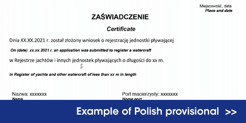 Example of a Polish provisional registration certificate