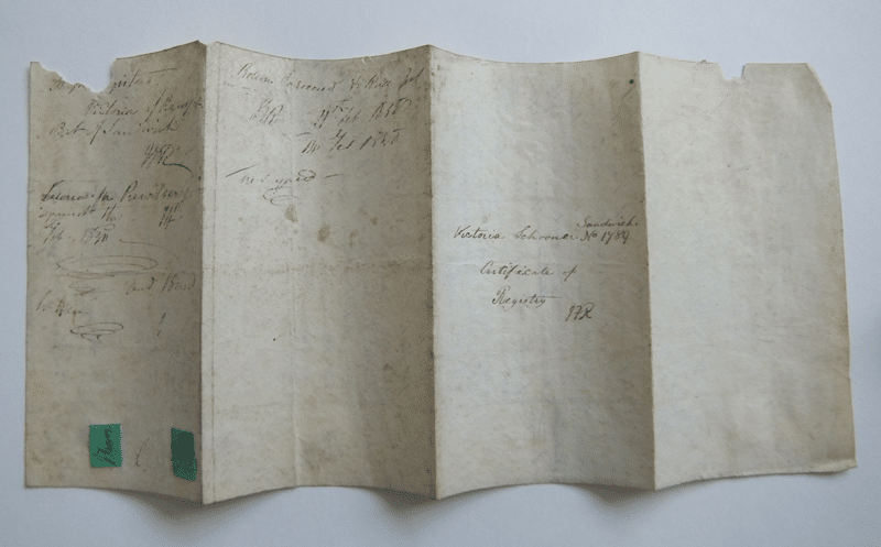 Victoria Certificate of British Registry verso