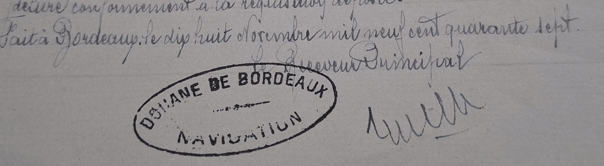 Stamp of the Bordeaux customs navigation office in the mortgage register