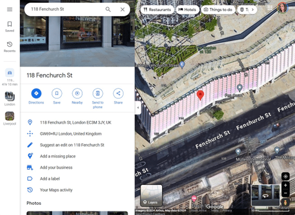 Map and street view of 118 Fenchurch Street, London