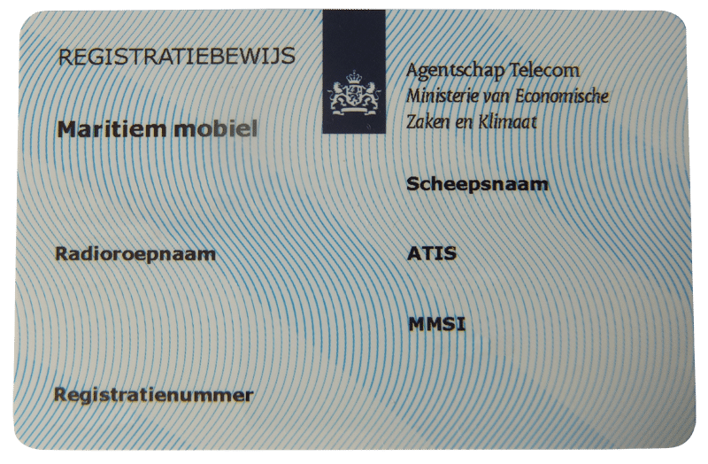 Dutch ship station licence card issued by Agentschap Telecom