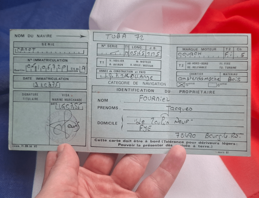 Verso - French Certificate of Registry from 1976