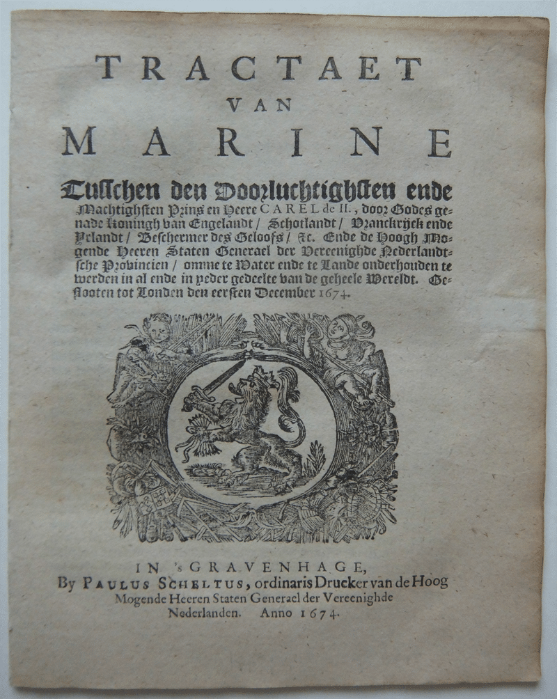 Title page of the Marine Treaty of 1674 between the Netherlands and England